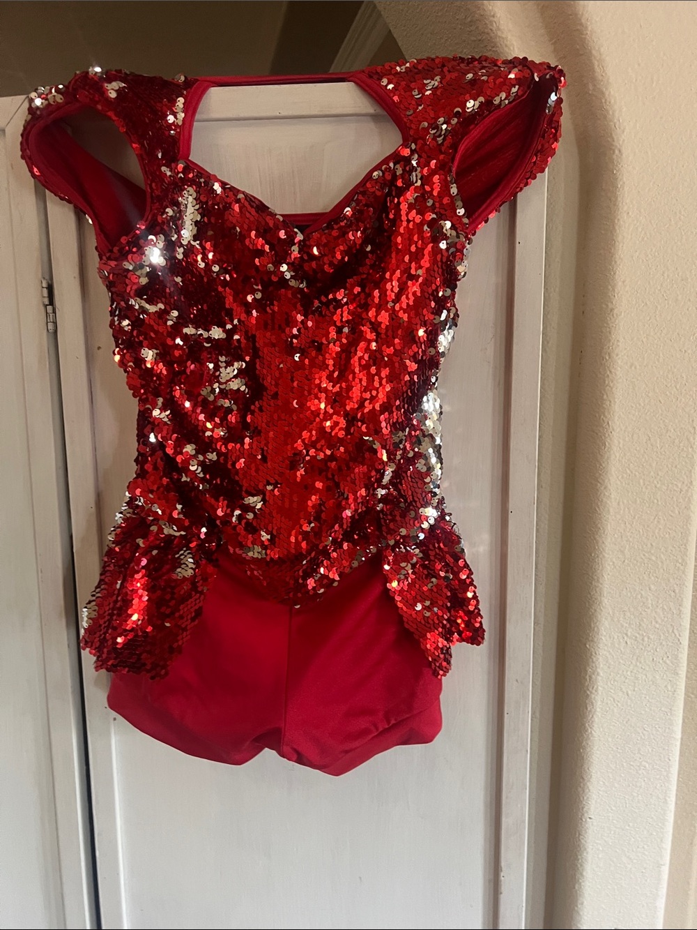 Weissman Red & Silver Sequin Jazz Dance Tap Leotard Child's Sz XLC
 Costume